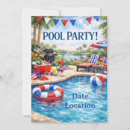 Convite para Festa na Piscina no Dia 4 de Julho na