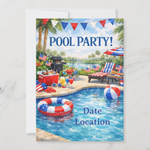 Convite para Festa na Piscina no Dia 4 de Julho na
