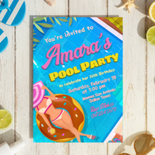 Convite para Festa na Piscina para Garota