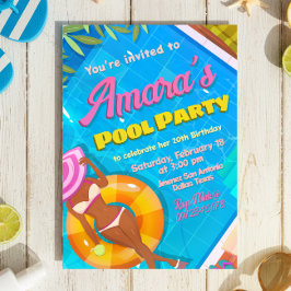 Convite para Festa na Piscina para Garota
