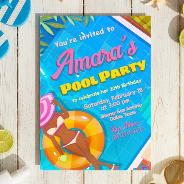 Convite para Festa na Piscina para Garota (Pool Party Invitation)