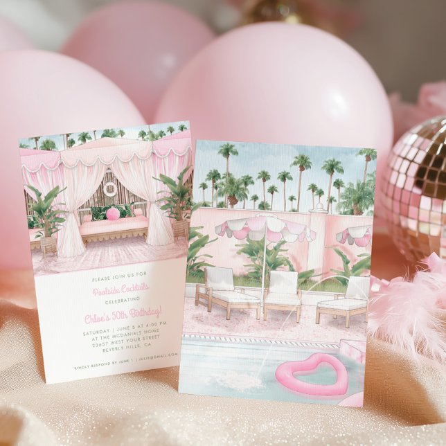 Convite para Festa na Piscina Pink & White Pool Ca (Criador carregado)