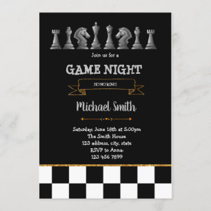 Convite para festa noturna de jogo de xadrez
