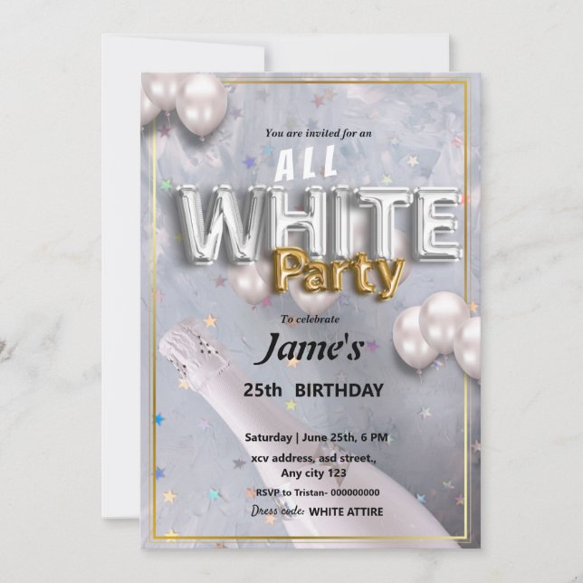Convite para Festa ou Encontro com Tudo Branco (Frente)