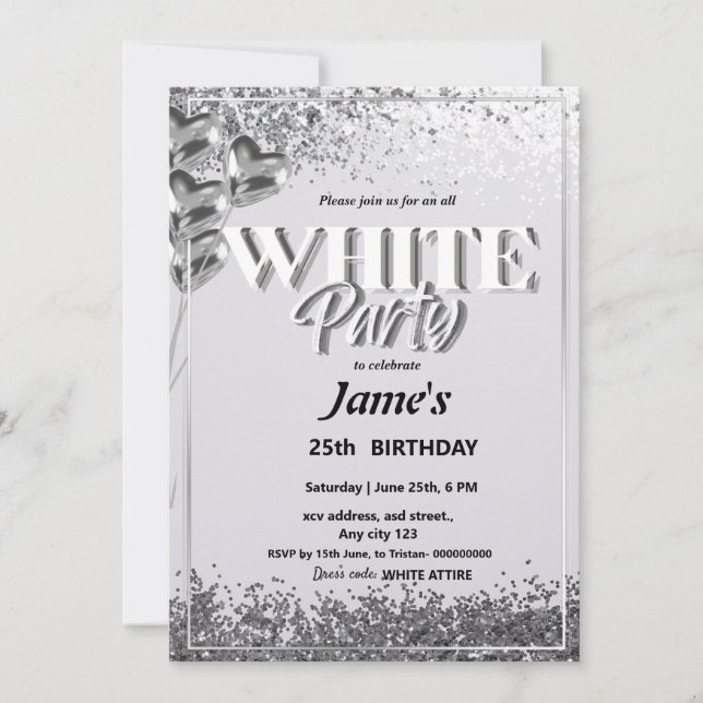 Convite para Festa ou Encontro com Tudo Branco (Frente)