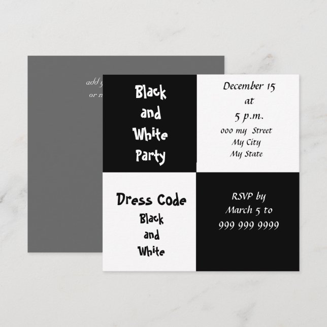 Convite para Festa Preto e Branco (Frente/Verso)