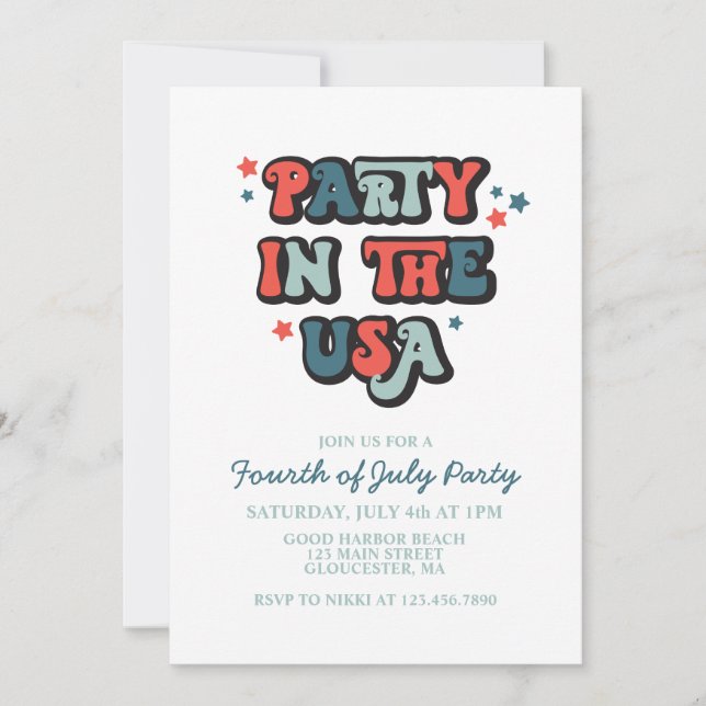 Convite para Festa Retro de 4 de Julho nos EUA (Frente)