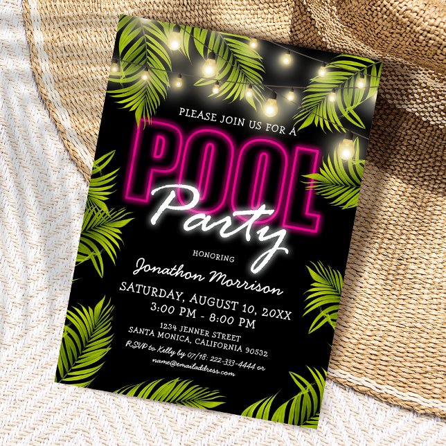 Convite para Festa Tropical com Piscina de Neon (Criador carregado)
