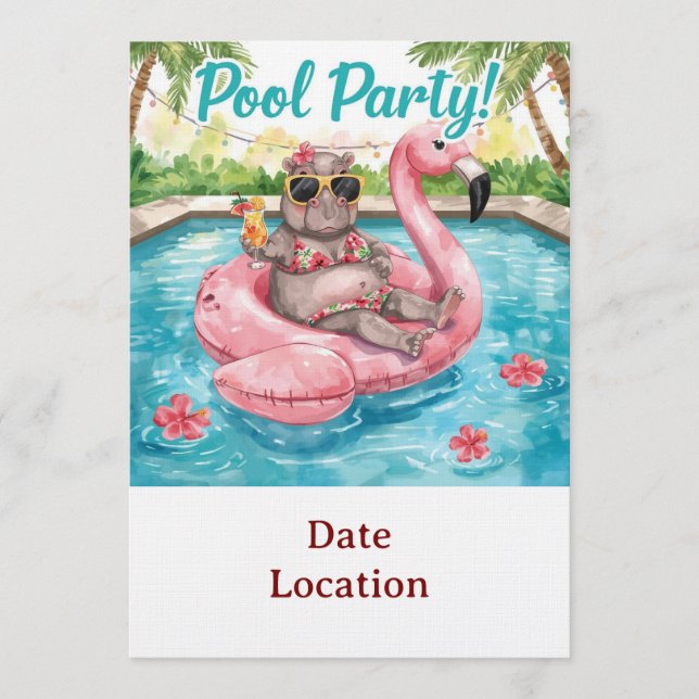 Convite para Festa Tropical na Piscina – Aquarela  (Frente)