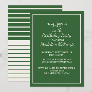Convite para Festas de aniversário em branco verde