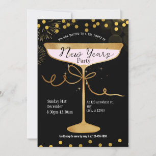 Convite para Festas de Ano Novo do Luxo Dourado Ne
