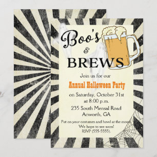 Convite para festas de Boos e Brews Halloween