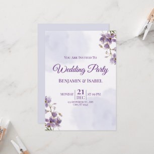 Convite para Festas de casamento Floral Roxo Elega