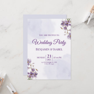 Convite para Festas de casamento Floral Roxo Elega
