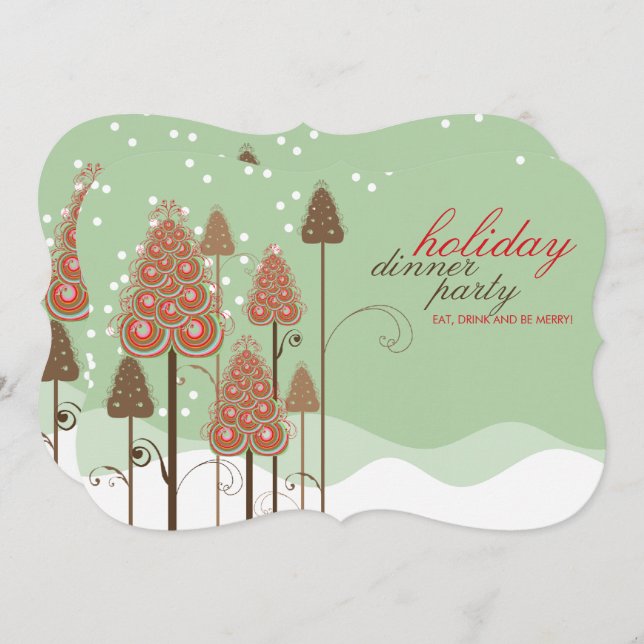 Convite para Festas de Férias das Árvores de Natal (Frente/Verso)