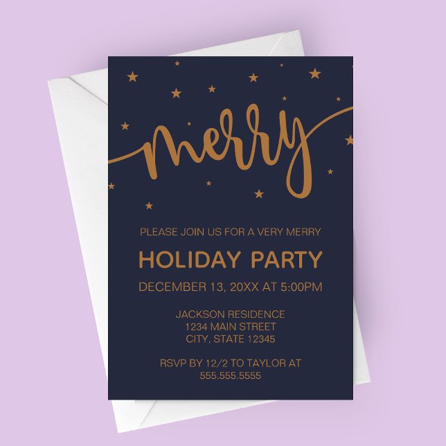 Convite para Festas de Férias de Feliz de Meia-Noi (Midnight Merry Holiday Party Invitation | Merry Script Christmas Party Invitation)