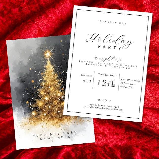 Convite para Festas de Férias de Negócios Douradas (Holiday Party Invite)