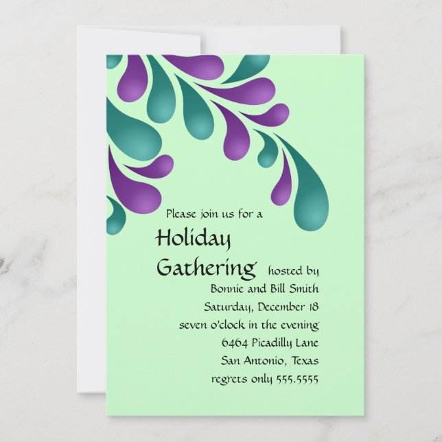 Convite para Festas de Férias de Púrpura e Teal (Frente)