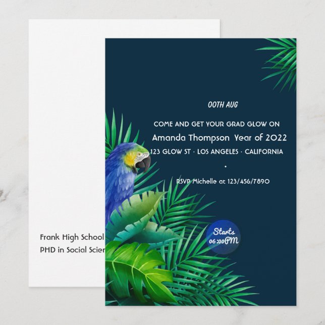 Convite para Festas de formatura de Brilho Tropica (Frente/Verso)