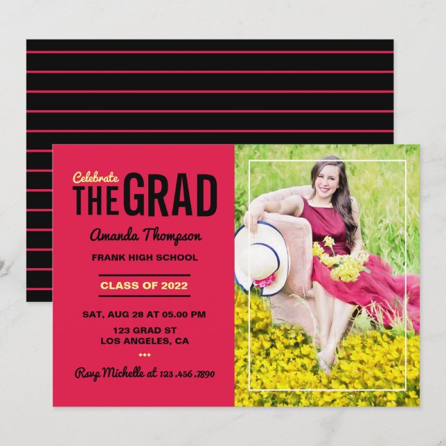Convite para Festas de formatura Negra e Escarlate (Frente/Verso)