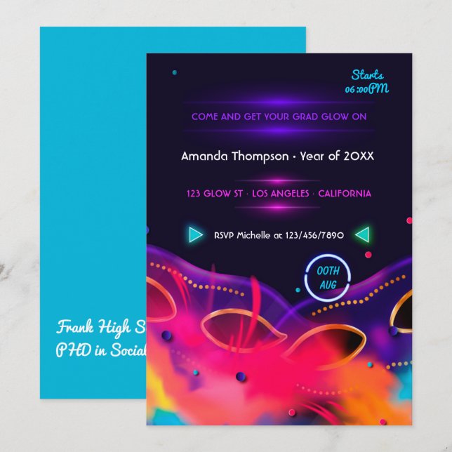 Convite para Festas de formatura Neon Glow (Frente/Verso)