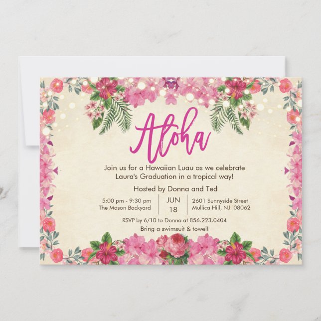 Convite para Festas de formatura Tropicais Aloha L (Frente)