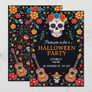 Convite para Festas de Halloween com Crânios Color