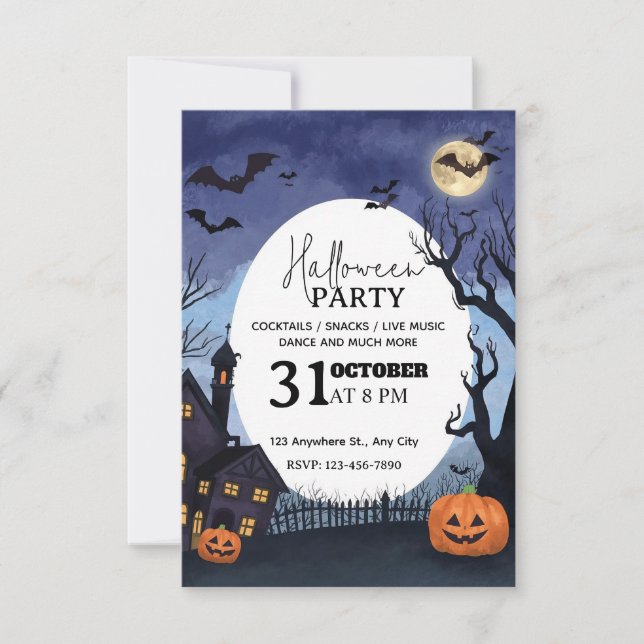 Convite para Festas de Halloween de Estilo de Aqua (Frente)