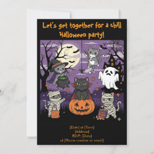 Convite para Festas de Halloween de Gatos Amantes