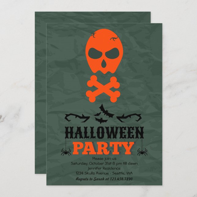 Convite para Festas de Halloween de Skull e Crossb (Frente/Verso)
