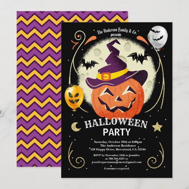 Convite para festas de Halloween. Festa de fantasi (Frente/Verso)