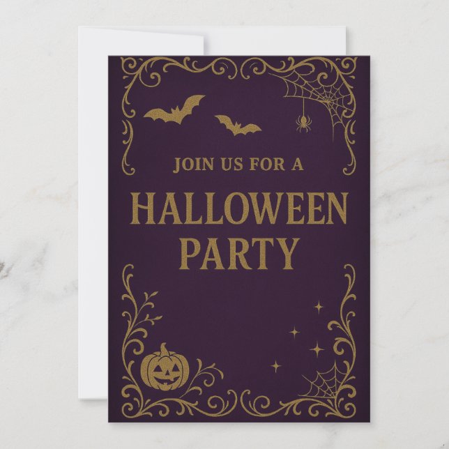 Convite para Festas de Halloween | Roxo Gótico e D (Frente)