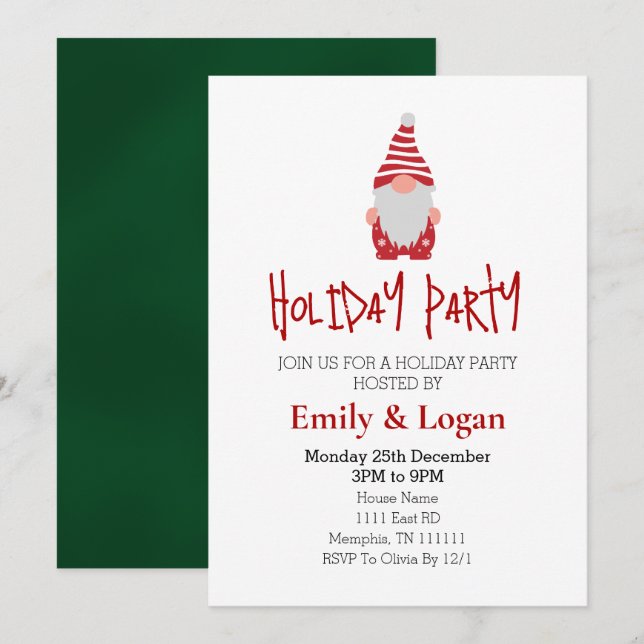 Convite para Festas de Natal de Papais noeis Gnomo (Frente/Verso)
