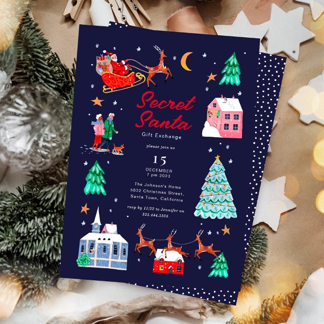 Convite para Festas de Natal de Papais noeis Secre (Secret Santa Christmas Holiday Party Invitation)