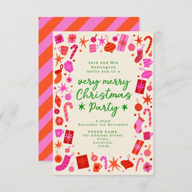 Convite para Festas de Natal Festivas Vermelhas e  (Frente/Verso)