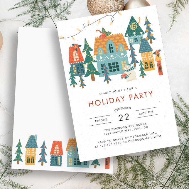 Convite para Festas de Natal Retroativas (Retro Holiday Houses Party Invitation by Painted Paperie)