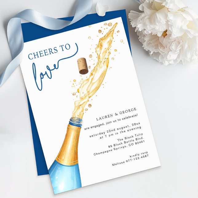 Convite para Festas de noivado de Saúde (Cheers to Love, Engagement Party Invite)