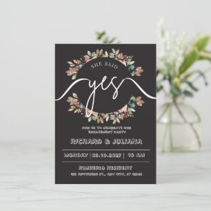 Convite para Festas de noivado Florais a Preto e B