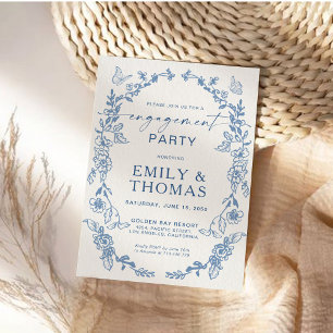 Convite para Festas de noivado Floral Chinoiserie