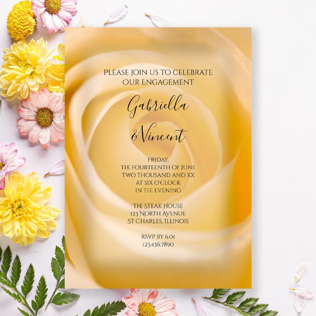 Convite para Festas de noivado Floral de Rosa Bran (Criador carregado)