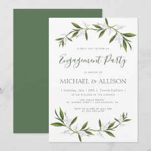 Convite para festas de noivado verde elegante
