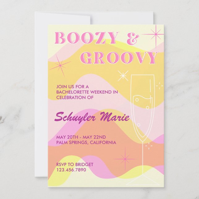 Convite para Festas de solteira Boozy & Groovy (Frente)