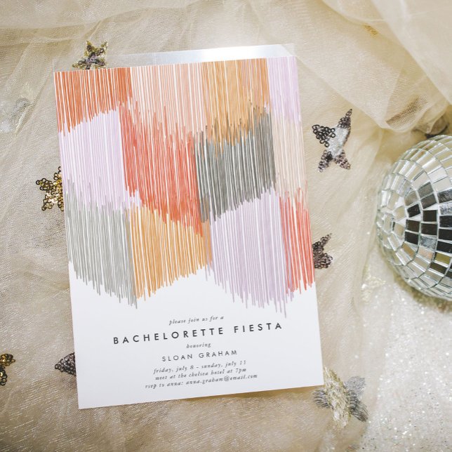 Convite para Festas de solteira Moderna (Pink modern fringe bachelorette party invitation.)