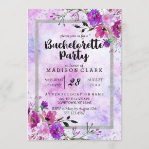 Convite para Festas de solteira Roxo e Prateado