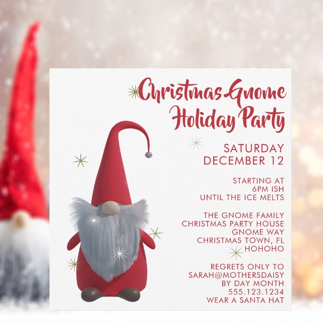 Convite para Festas Feriadas de Neve Flocos de Nat (Gnome party? Need invitations for that? Just add your party details)