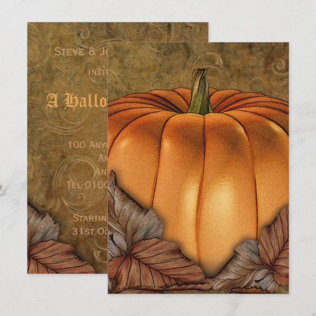 Convite para Festas Médias de Halloween de Bompkin (Frente/Verso)