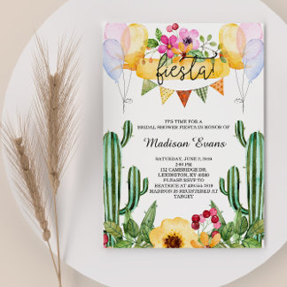 Convite para Fiesta de Chá de panela Floral e Cact