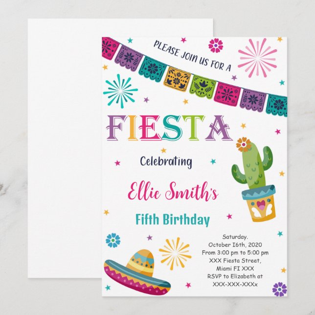 Convite para Fiesta Editável (Frente/Verso)