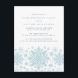 Convite para Flocos de Neve Azul de aniversário de<br><div class="desc">Flocos de neve de cor azul muito elegantes criam uma bonito borda ao longo do final deste convite de aniversário para adultos. A design moderna e minimalista tem uma sensação aberta e arejada. A estética contemporânea apelará a pessoas de todas as idades.</div>