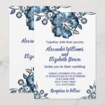 Convite para Flor Azul Chic Country Casamento